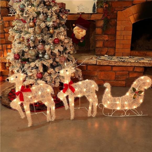 Set of 3 Lighted Christmas 2D Reindeers Decor,  23 Inch Pre-Lit Light Up Xmas - Picture 3 of 6
